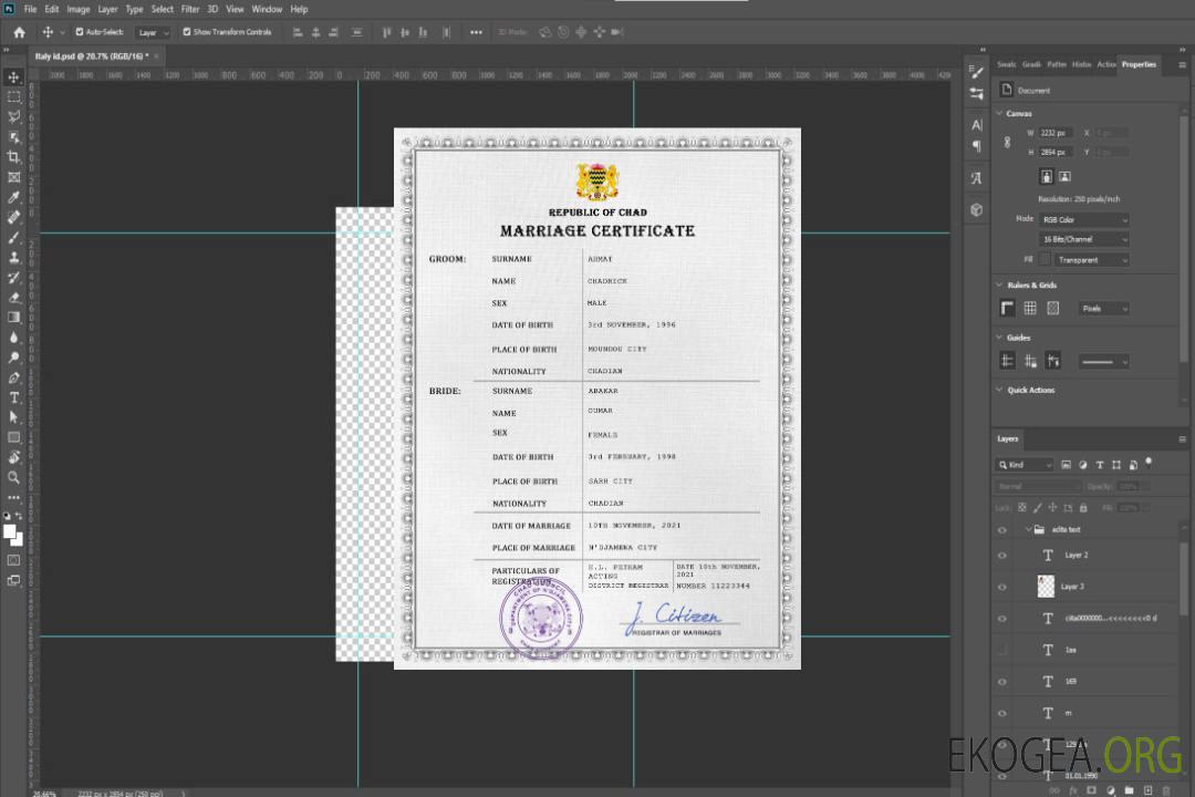 Modèle PSD de certificat de mariage au Tchad template Modèle PSD de certificat de mariage au Tchad template